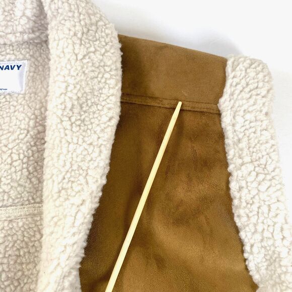 Old Navy Sherpa Lined Faux Suede Vest Womens Size L Cream Camel Brown Jacket - Picture 6 of 16